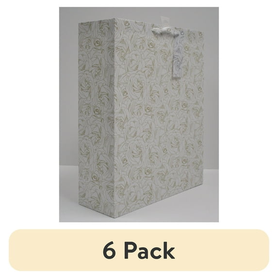 (6 pack) Way to Celebrate Everyday Super Jumbo Paper Gift Bag, Gold Roses, 14.5" x 5" x 17.5"