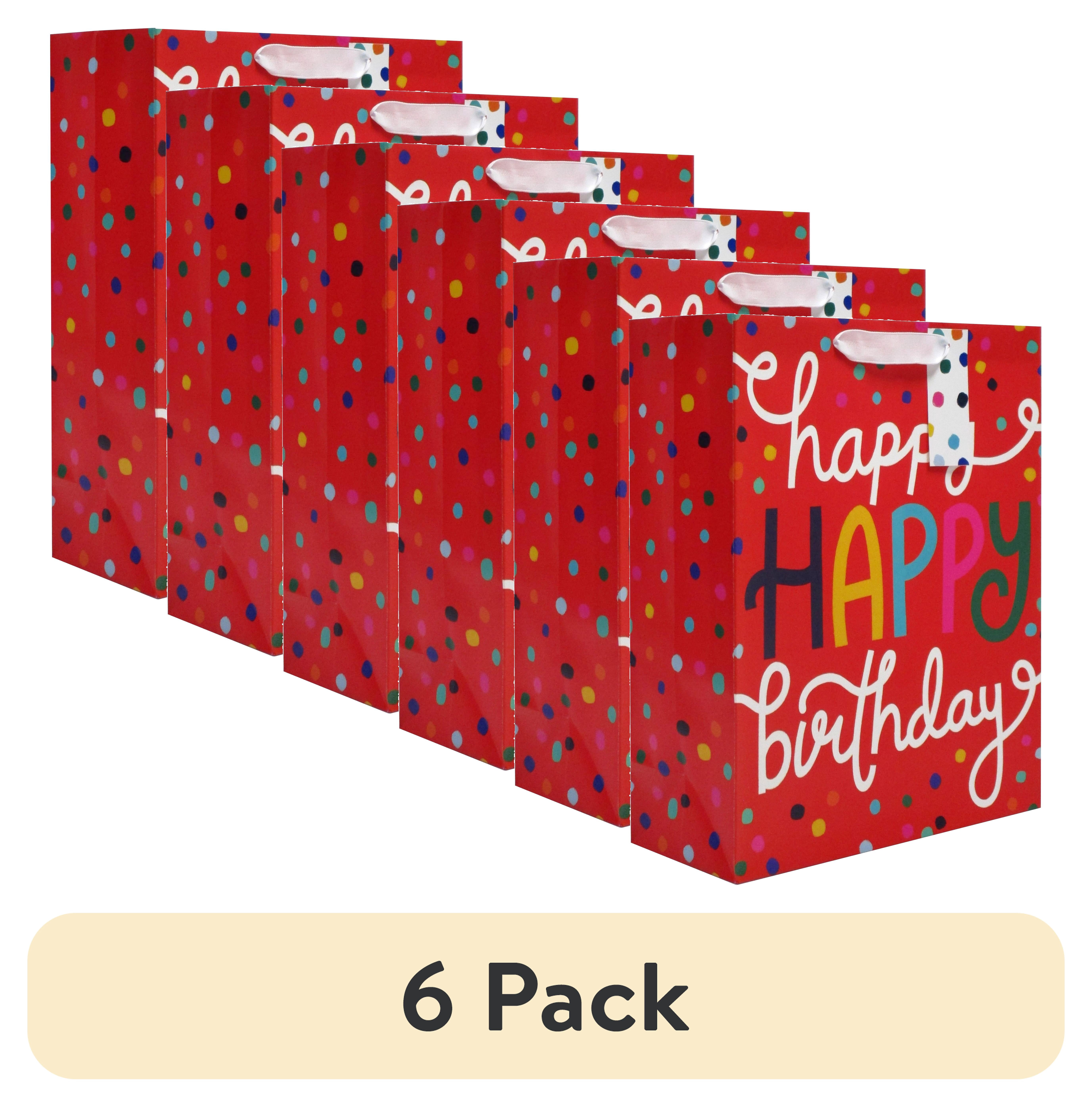 (6 pack) Red Happy Birthday Confetti Paper Gift Bag, 12" x 15", by Way To Celebrate