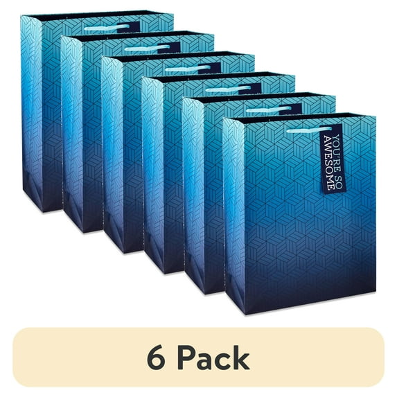 (6 pack) Blue Ombre Paper Gift Bag, 12" x 15", by Way To Celebrate