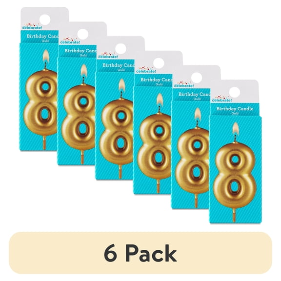 (6 pack) Gold Number 8 Birthday Candle, by Way To Celebrate