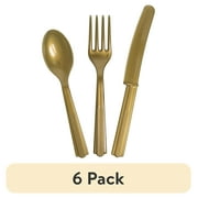 (6 pack) Plastic Disposable Cutlery Set, Gold, 24 Pieces, by Way To Celebrate