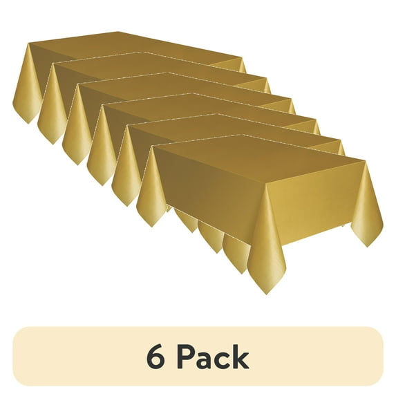 (6 pack) Rectangular 54" x 108" Gold Plastic Table Cover, by Way To Celebrate