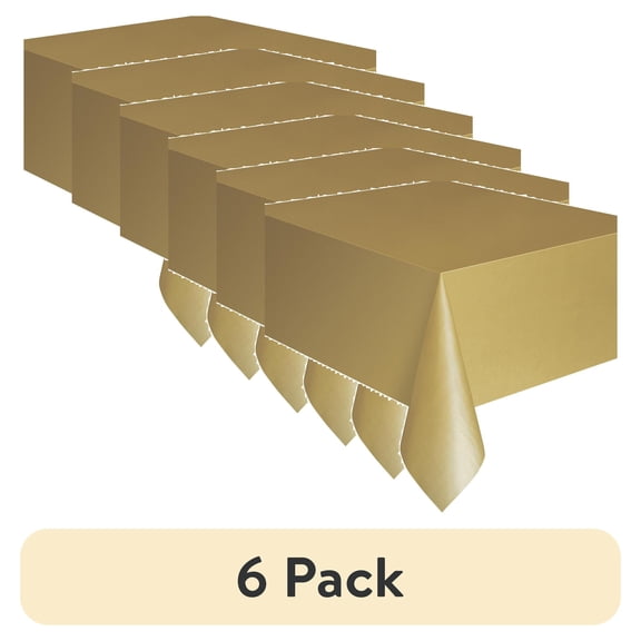 (6 pack) 1 Count 54 IN x 108IN Gold Rectangular Plastic Table Covers by Way To Celebrate