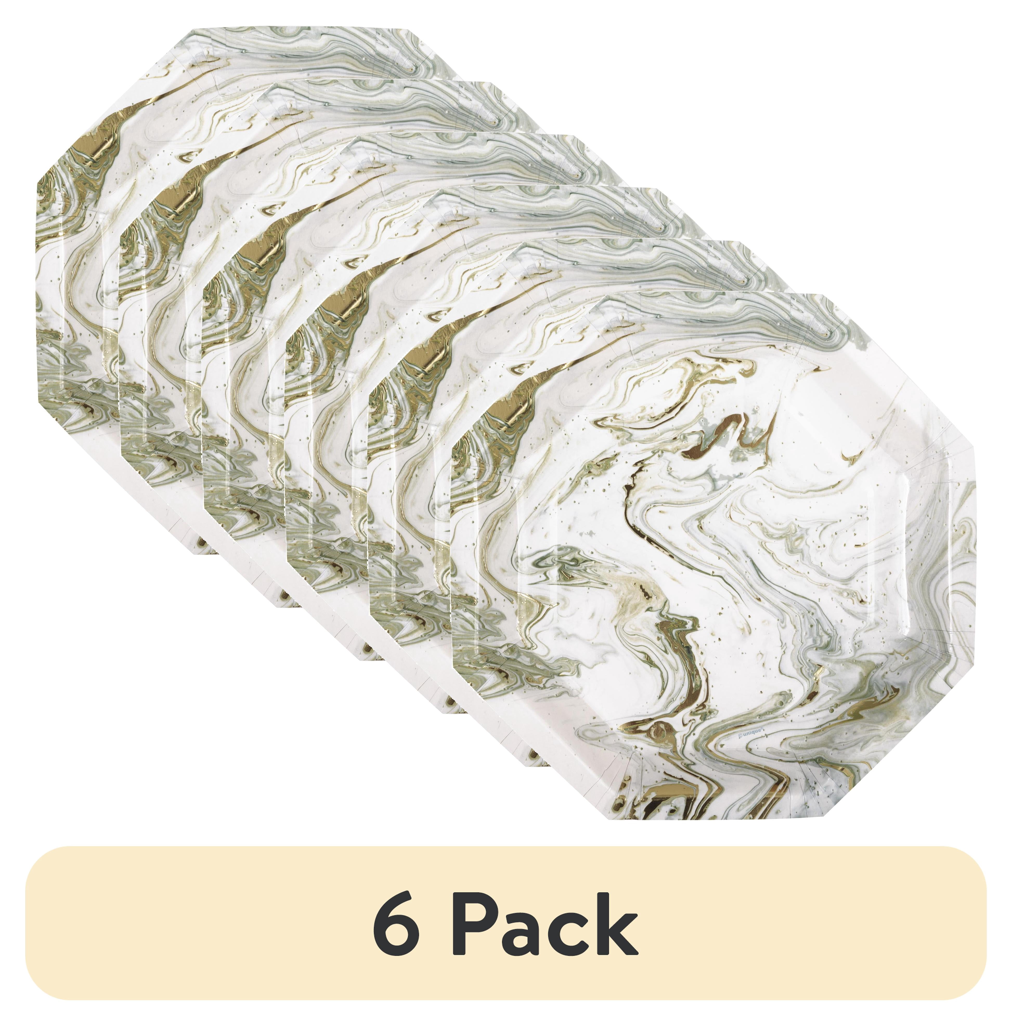 (6 pack) Gold and Silver Marble Paper Dinner Plates, 9.25", 8 Count, by Way To Celebrate