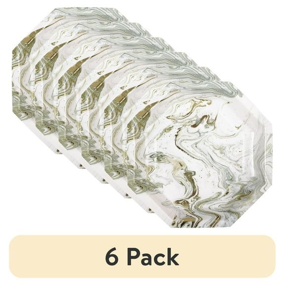 (6 pack) Gold and Silver Marble Paper Dinner Plates, 9.25", 8 Count, by Way To Celebrate