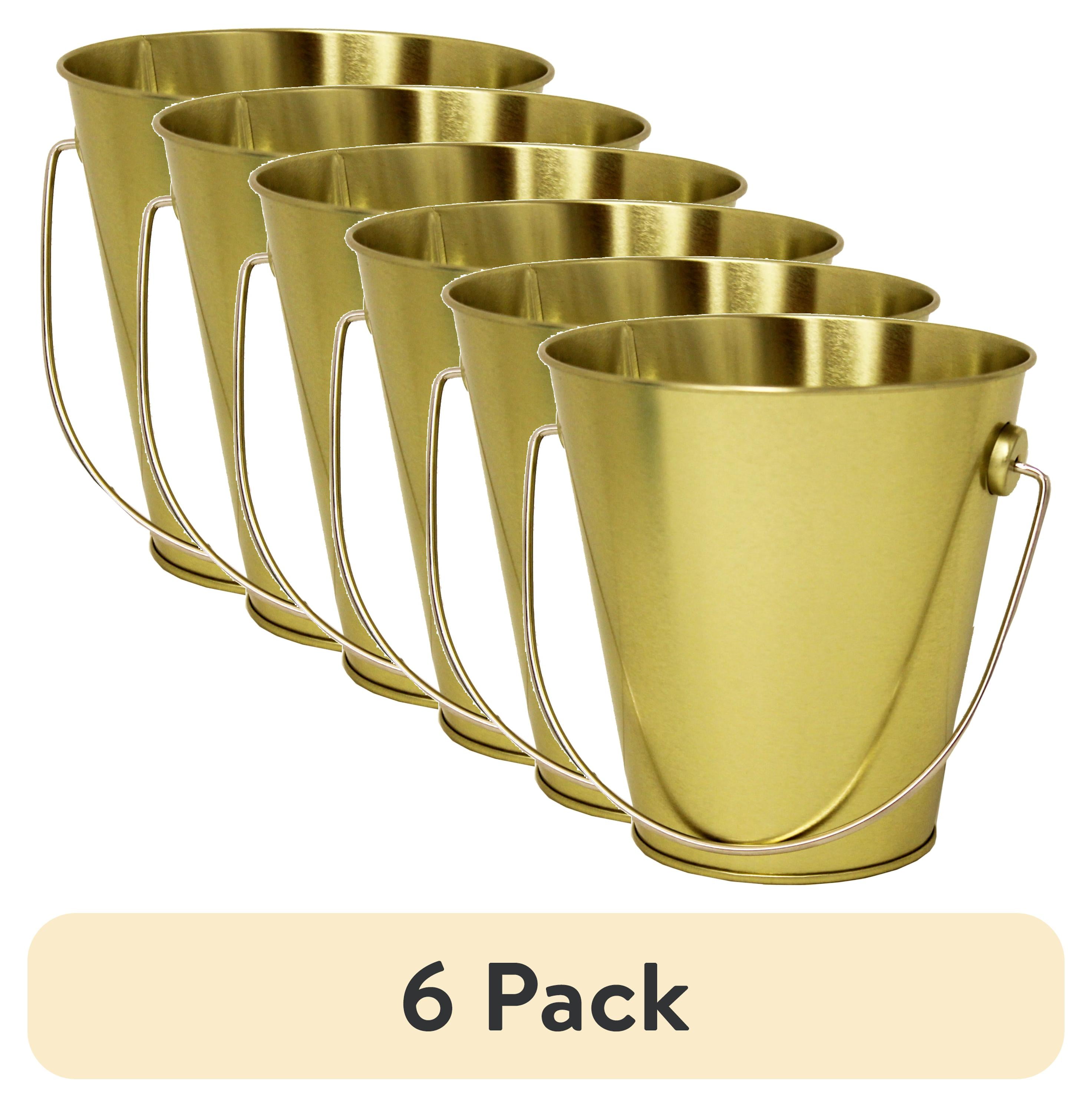 (6 pack) Gold Tin Pail with Handle, 4.6", by Way To Celebrate