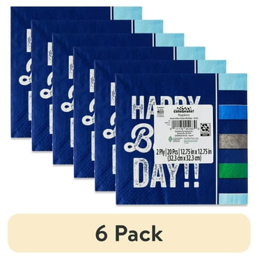 (6 pack) 6.5" x 6.5" Disposable Multicolor Happy Birthday Paper Napkins, 20 Count, by Way To Celebrate
