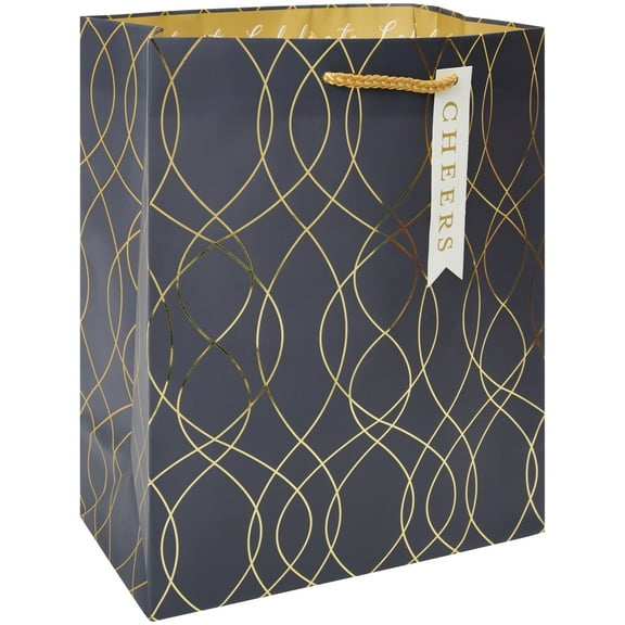 (6 pack) Black/Gold Paper Gift Bag, 10" x 12", by Way To Celebrate