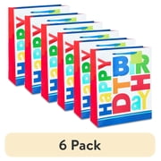 (6 pack) White Happy Birthday Paper Gift Bag, 14.5" x 18", by Way To Celebrate
