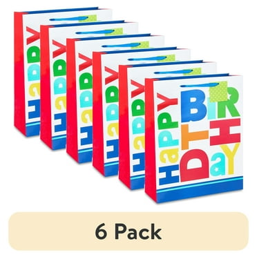 (6 pack) White Happy Birthday Paper Gift Bag, 14.5" x 18", by Way To Celebrate