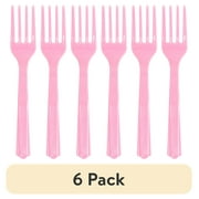 (6 pack) Plastic Disposable Forks, Light Pink, 24 Pieces, by Way To Celebrate