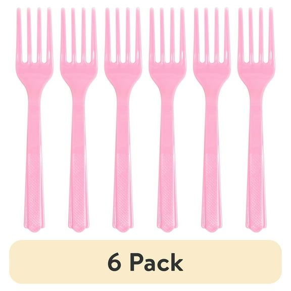 (6 pack) 24CT Light Pink Disposable Plastic Forks by Way To Celebrate