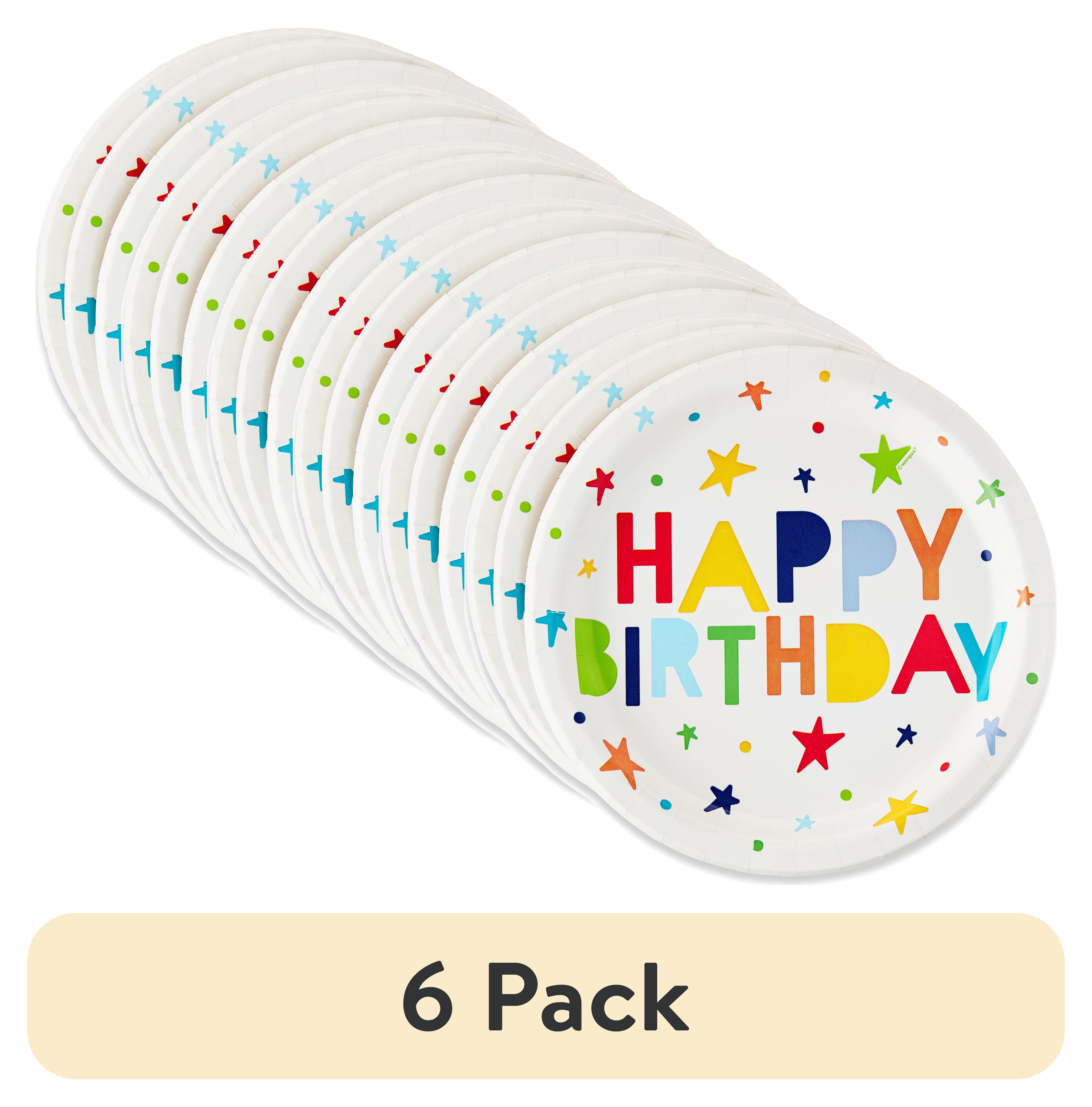 (6 pack) Happy Birthday Disposable Paper Plates, 9", Multicolor, 10 Count, by Way To Celebrate