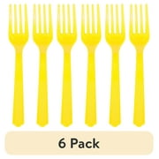 (6 pack) Disposable Plastic Forks, Neon Yellow, 24 Count, by Way To Celebrate