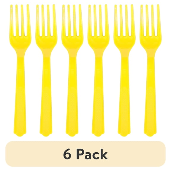 (6 pack) 24CT Yellow Disposable Plastic Forks by Way To Celebrate