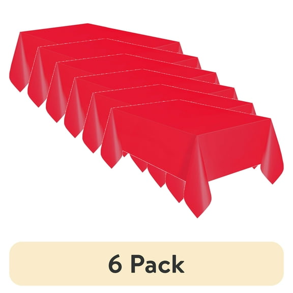 (6 pack) Rectangular 54" x 108" Red Plastic Table Cover, by Way To Celebrate