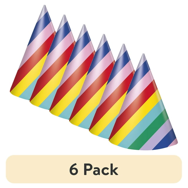 (6 pack) Retro Rainbow Birthday Paper Party Hats, 4 Count, by Way To Celebrate