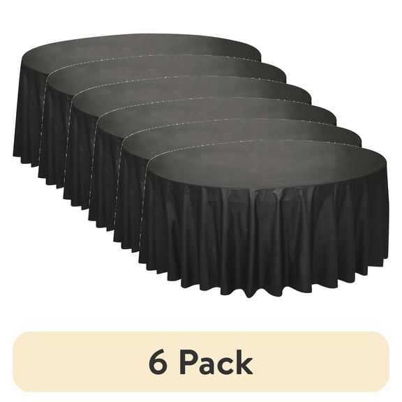 (6 pack) 1CT 84IN Black Round Plastic Table Cover by Way To Celebrate