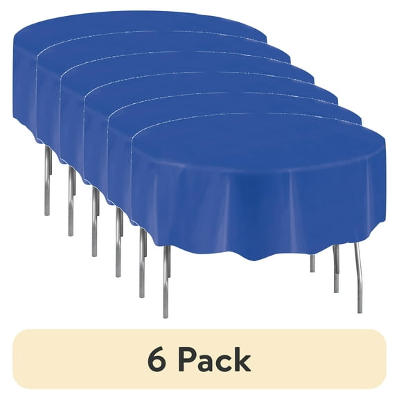 (6 pack) Round 84" Blue Plastic Table Cover, by Way To Celebrate