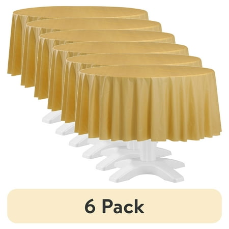 (6 pack) Round 84" Gold Plastic Table Cover, by Way To Celebrate