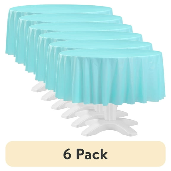 (6 pack) Round 84" Light Blue Plastic Table Cover, by Way To Celebrate