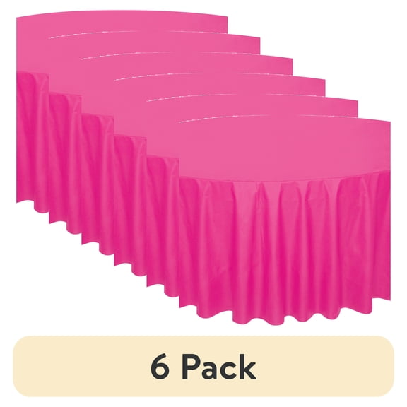 (6 pack) Round 84" Neon Pink Plastic Table Cover, by Way To Celebrate