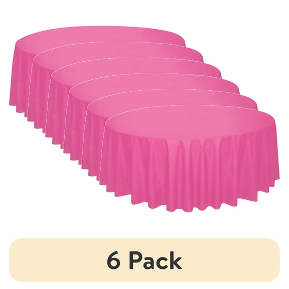 (6 pack) 1 Count 84IN Pink Round Plastic Table Cover by Way To Celebrate