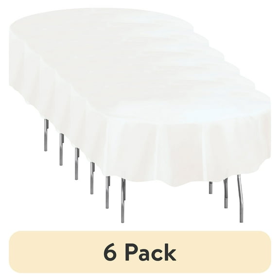 (6 pack) Round 84" White Plastic Table Cover, by Way To Celebrate