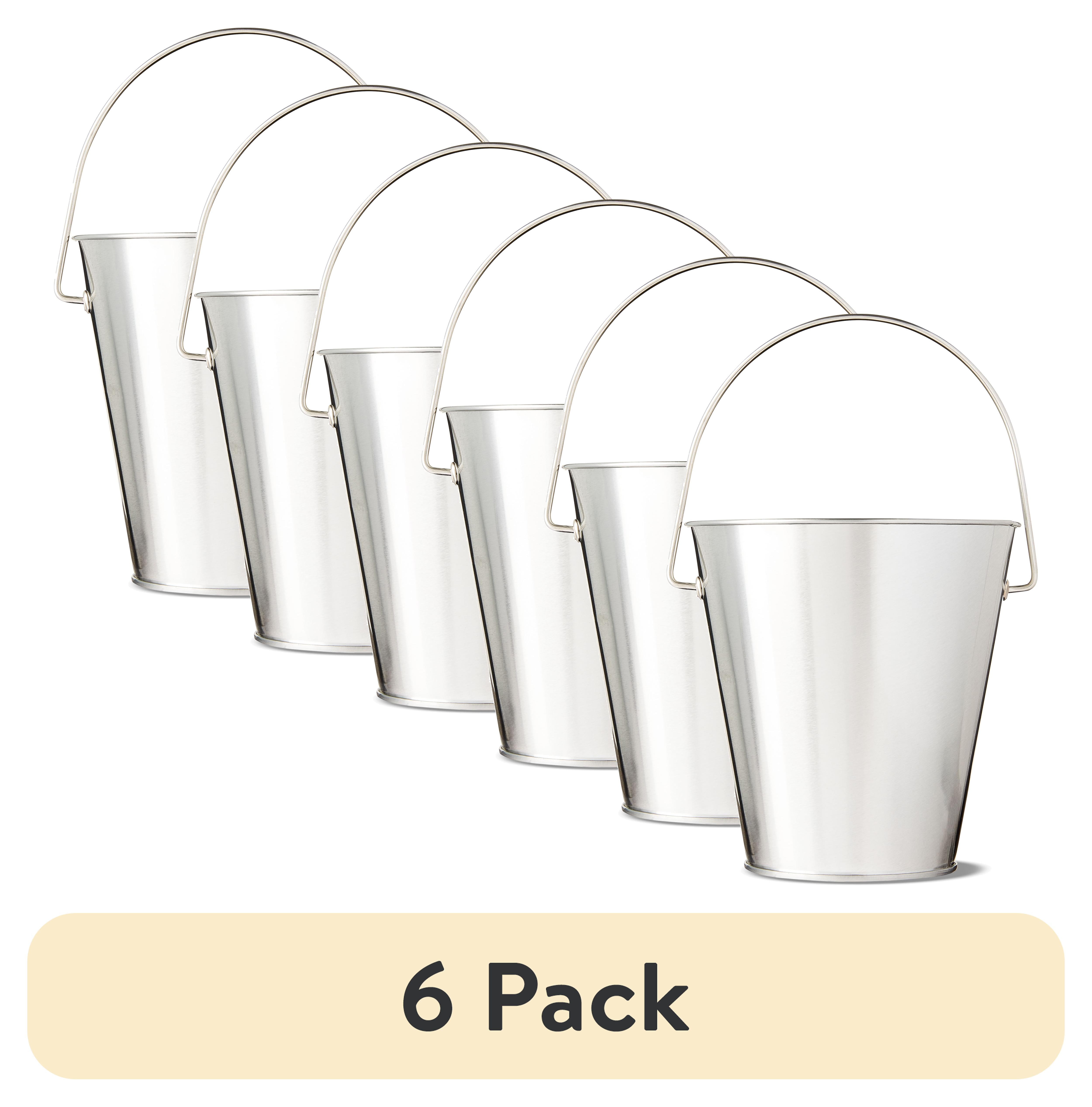 (6 pack) Silver Tin Pail with Handle, 4.6", by Way To Celebrate Party Favors