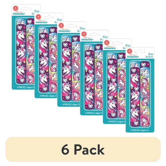 (6 pack) Multi-Color Unicorn Slap Ruler Bracelet Party Favors, 4 Count, by Way To Celebrate