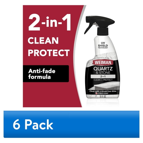 (6 pack) Weiman 2-in-1 Quartz & Stone Countertop Cleaning Spray, Citrus Scent with UV Protection, 16 fl oz