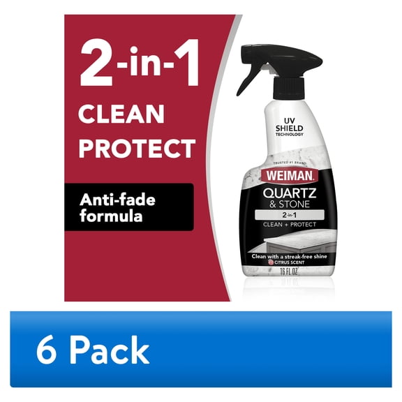 (6 pack) Weiman 2-in-1 Quartz & Stone Countertop Cleaning Spray, Citrus Scent with UV Protection, 16 fl oz