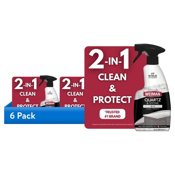 (6 pack) Weiman 2-in-1 Quartz & Stone Countertop Cleaning Spray, Citrus Scent with UV Protection, 16 fl oz