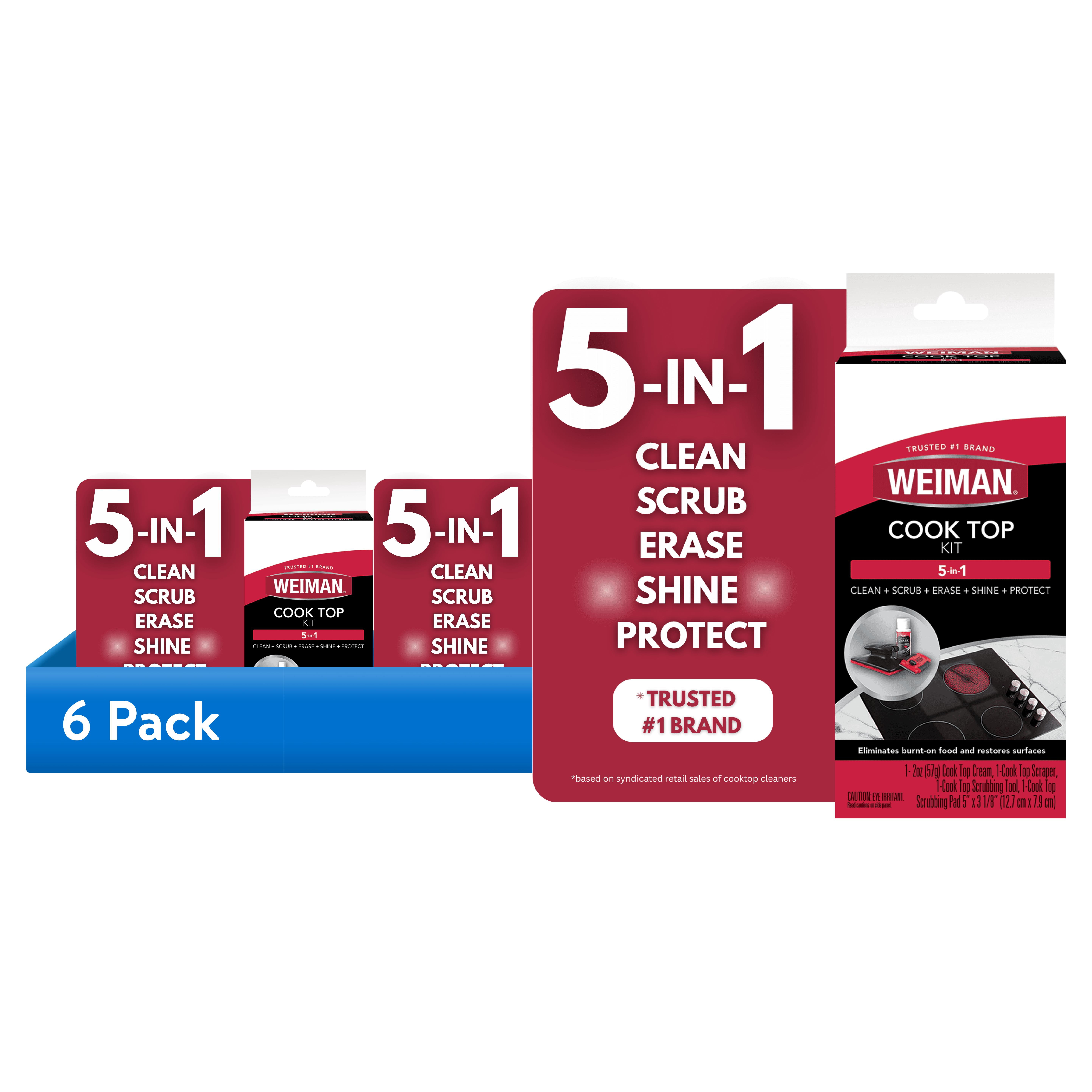 (6 pack) Weiman 5-In-1 Cook Top Complete Cleaning Kit - Includes Cream, Scrubbing Pad and Scraper Tool