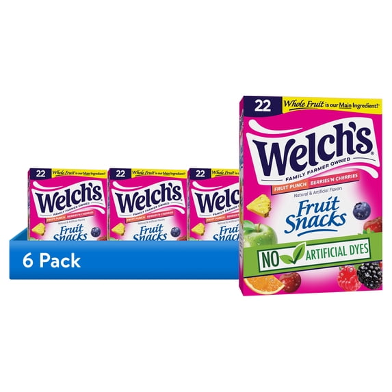 (6 pack) Welch's Fruit Snacks Gluten-Free Fruit Punch & Berries 'N Cherries Kids Snacks, Soft Snacks, .8 oz, 22 Count