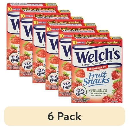 (6 pack) Welch's Fruit Snacks Gluten-Free Strawberry Soft Fruit Snacks, .8 oz (10 pack)