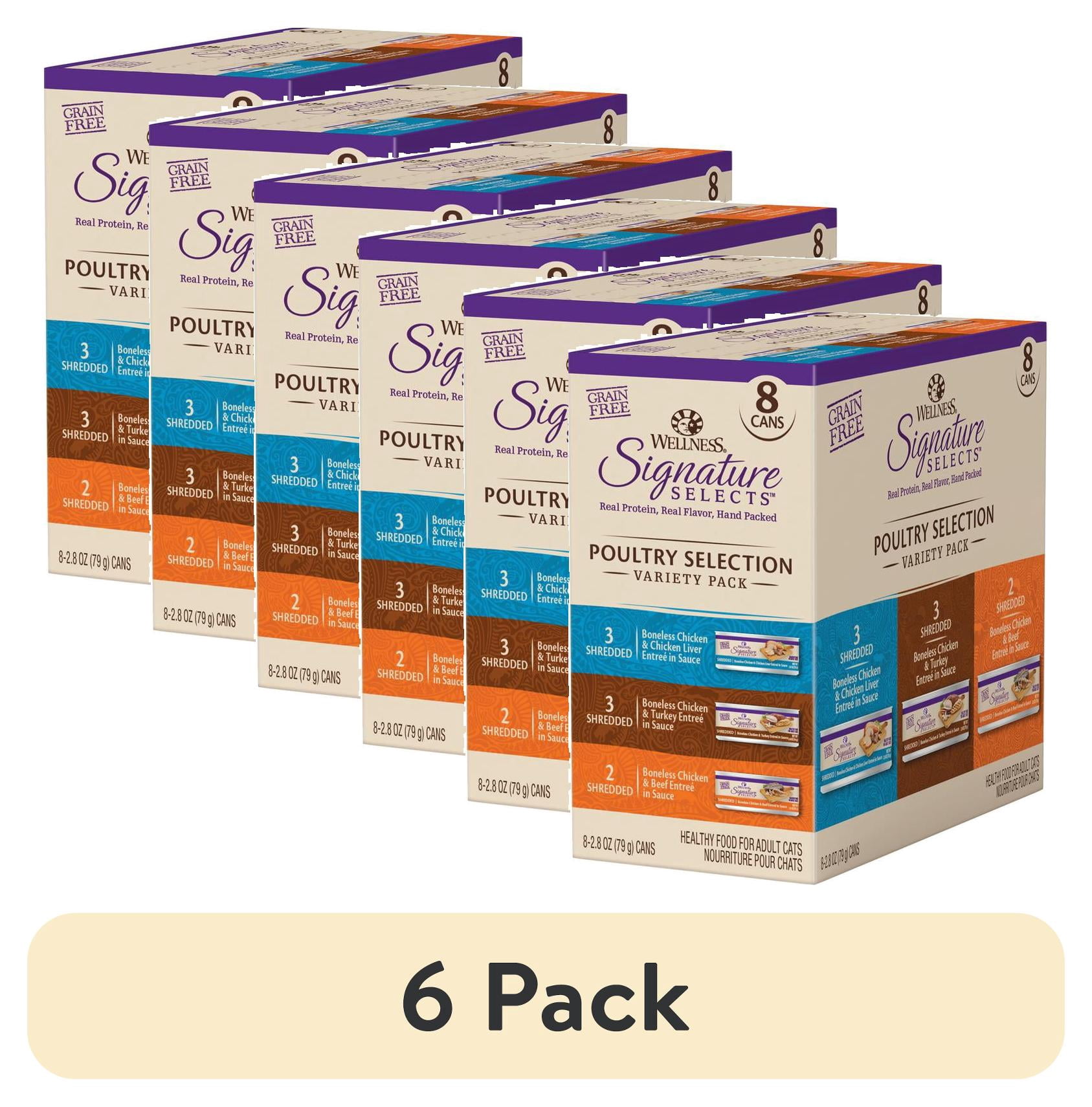 (6 pack) Wellness CORE Signature Selects Variety Pack Adult Canned Wet Cat Food, Natural, Protein Rich, Grain Free, Poultry Recipes, 2.8 oz, Pack of 8 Cans