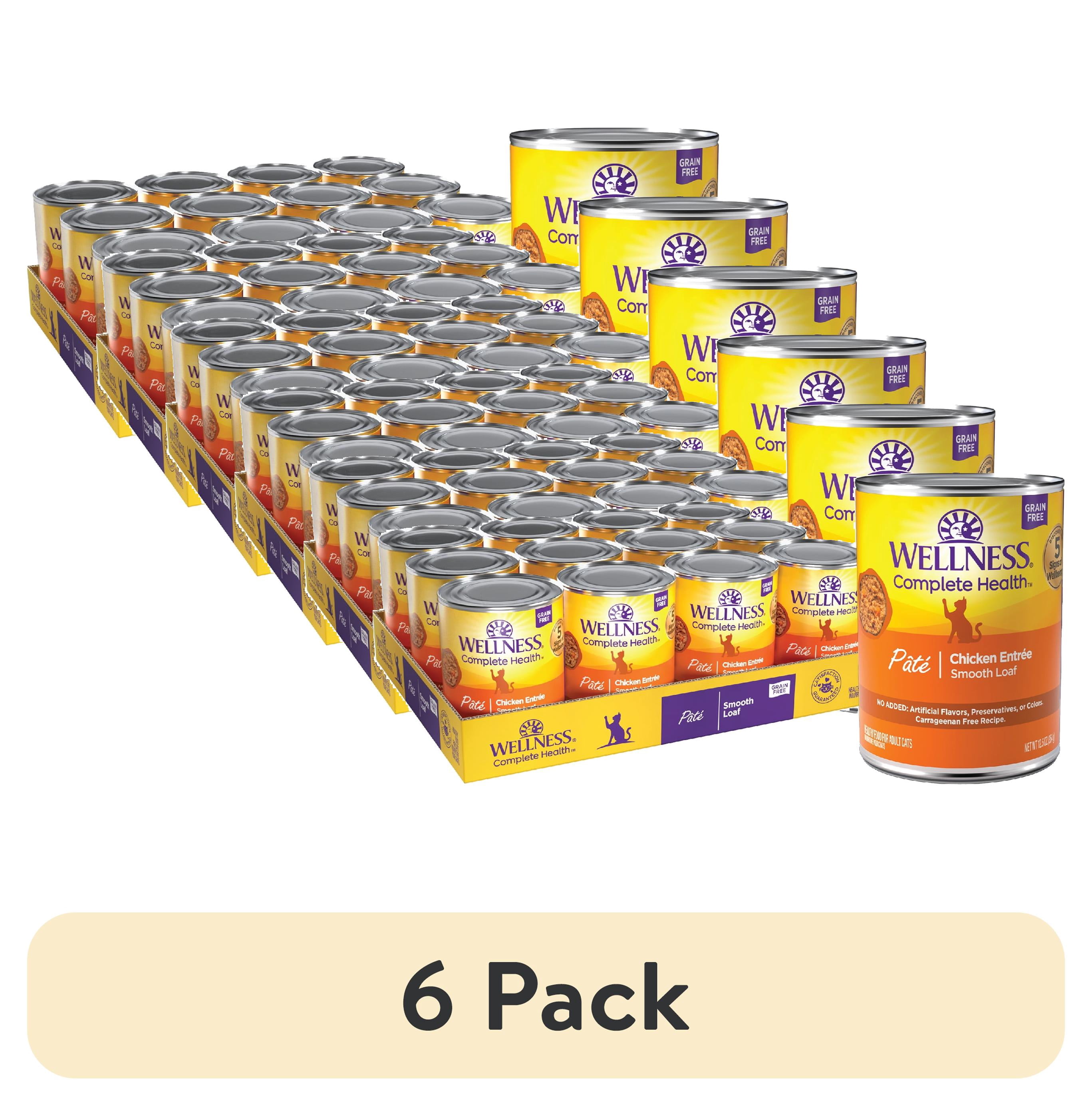 (6 pack) Wellness Complete Health Pate Adult Canned Wet Cat Food, Natural, Protein Rich, Grain Free, Chicken Entrée Recipe, 12.5 oz, Pack of 12 Cans