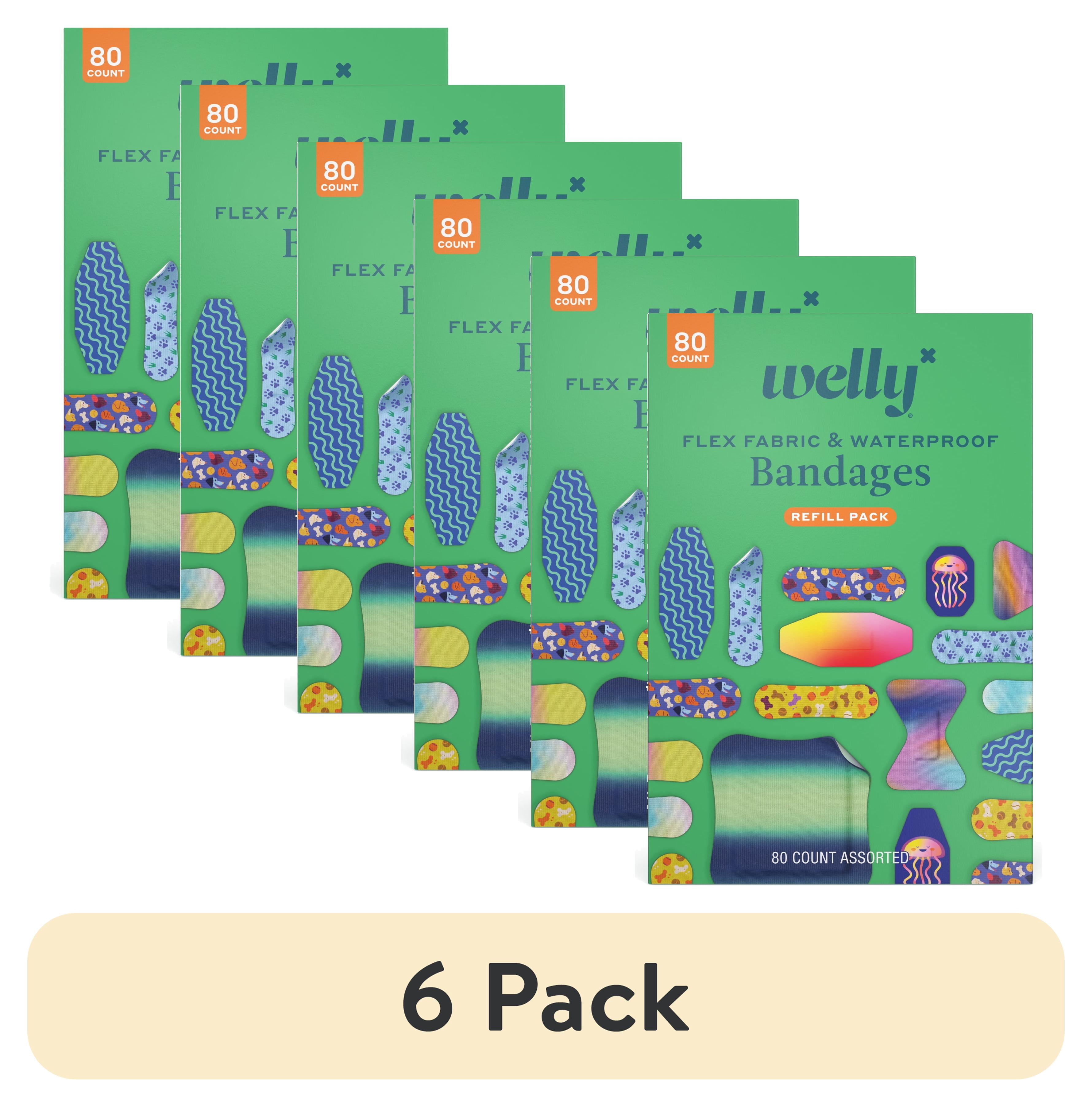 (6 pack) Welly Flex Fabric Bandages, Assorted Pattern Family Pack, 80 Count