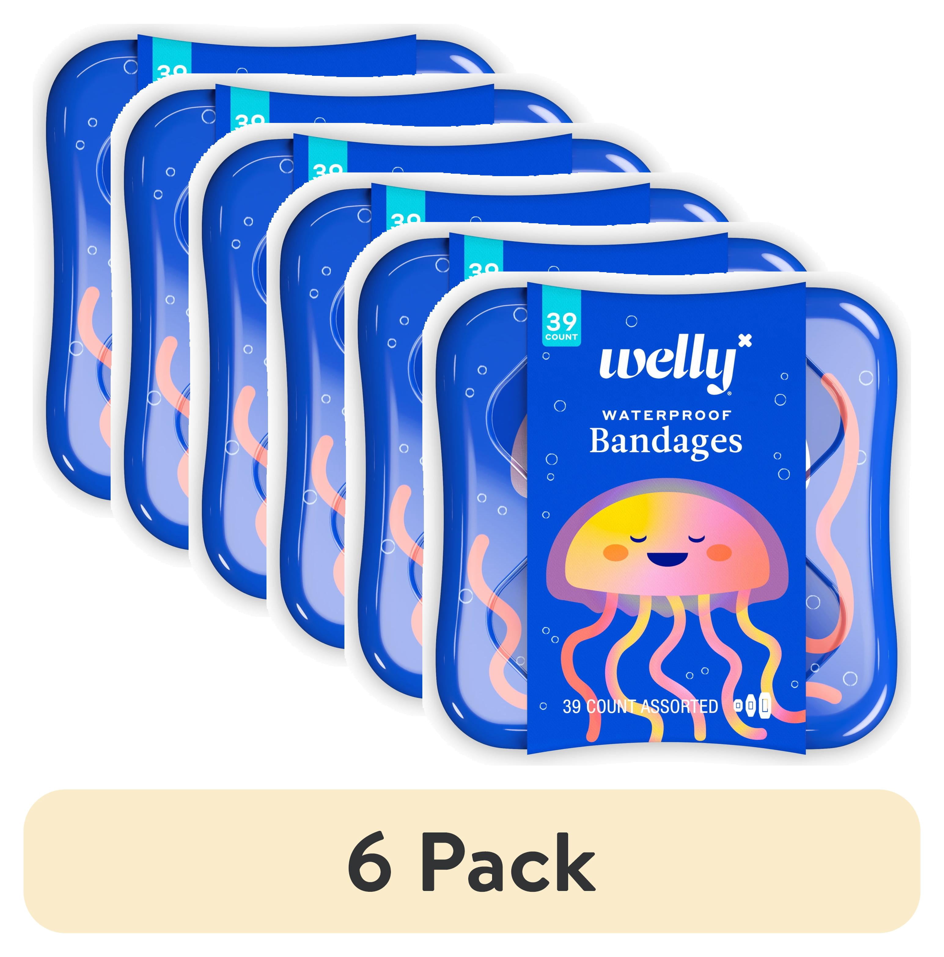 (6 pack) Welly Flex Fabric Bandages, Waterproof Bravery Badges for Kids, Assorted Sizes, 39 Count