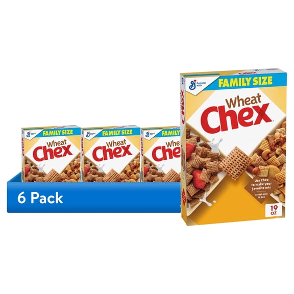 (6 pack) Wheat Chex Breakfast Cereal, Homemade Chex Mix Ingredient, Family Size, 19 oz