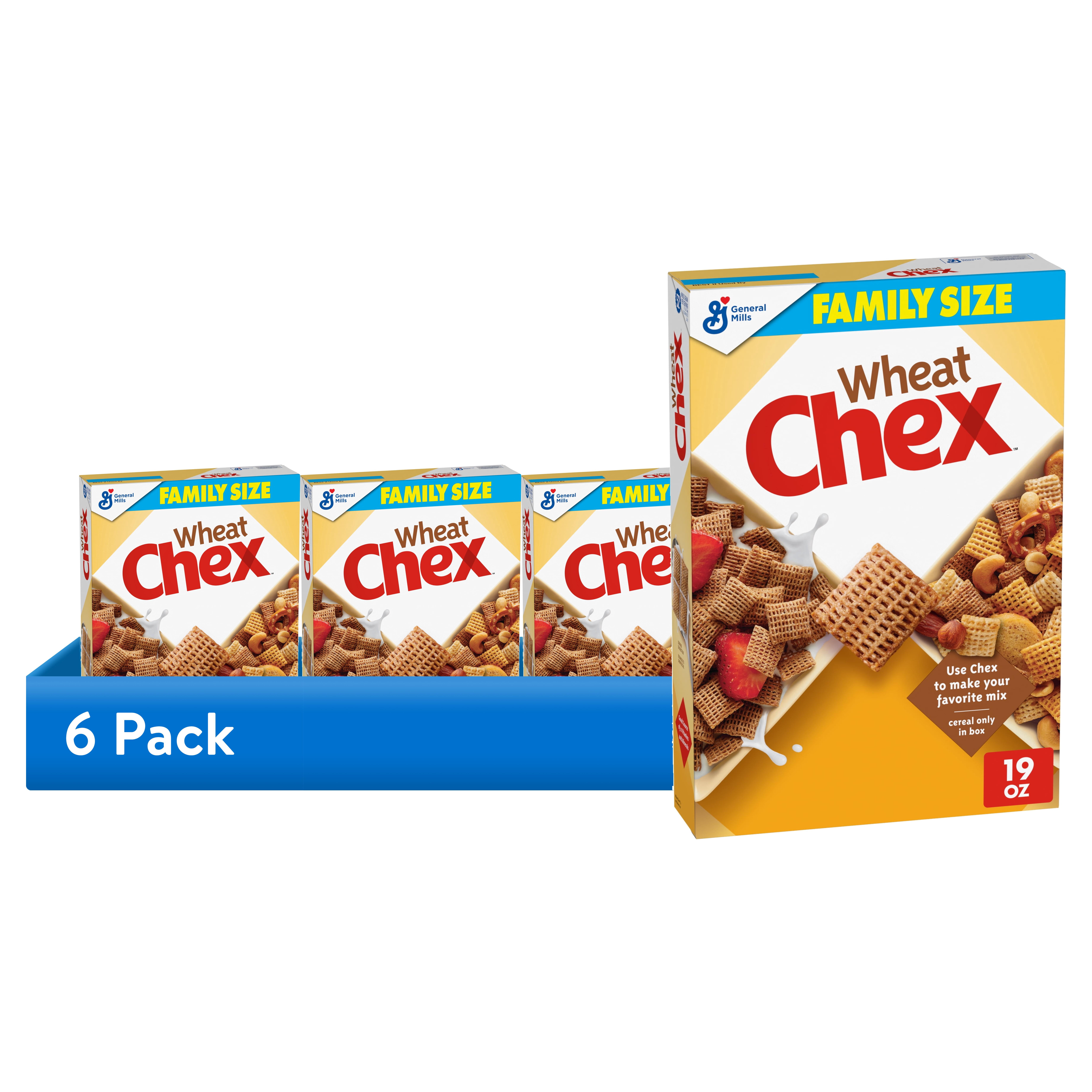 (6 pack) Wheat Chex Breakfast Cereal, Homemade Chex Mix Ingredient, Family Size, 19 oz