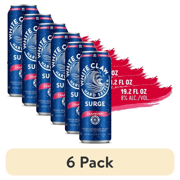 (6 pack) White Claw Surge Hard Seltzer Cranberry, 19.2 fl oz Can, 8% ABV