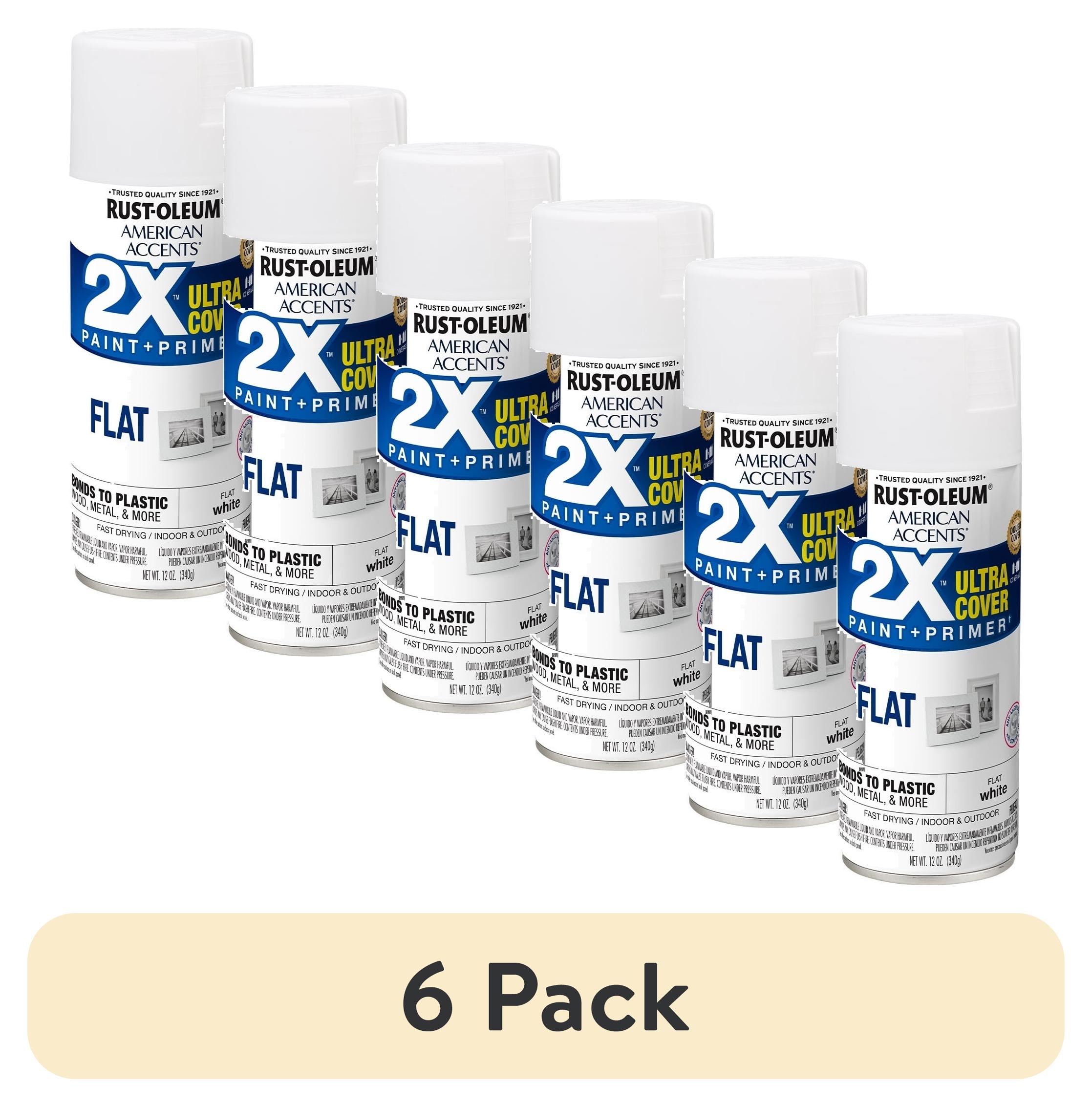 (6 pack) White, Rust-Oleum American Accents 2X Ultra Cover Flat Spray Paint-327868, 12 oz
