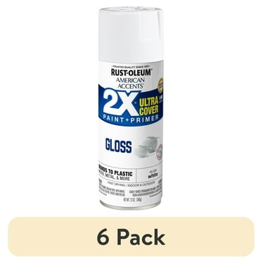 (6 pack) White, Rust-Oleum American Accents 2X Ultra Cover Gloss Spray Paint- 12 oz