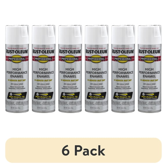 (6 pack) White, Rust-Oleum Professional High Performance Flat Enamel Spray Paint-7590838, 15 oz