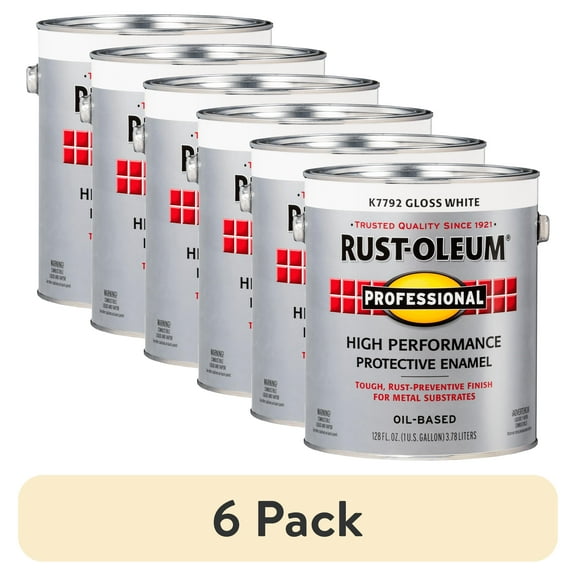 (6 pack) White, Rust-Oleum Professional High Performance Gloss DTM Alkyd Protective Enamel Paint-K7792402, Gallon