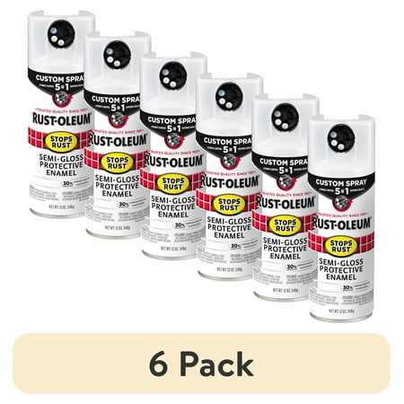 (6 pack) White, Rust-Oleum Stops Rust Custom Sprays 5 in 1 Semi-Gloss Spray Paint-376910, 12 oz