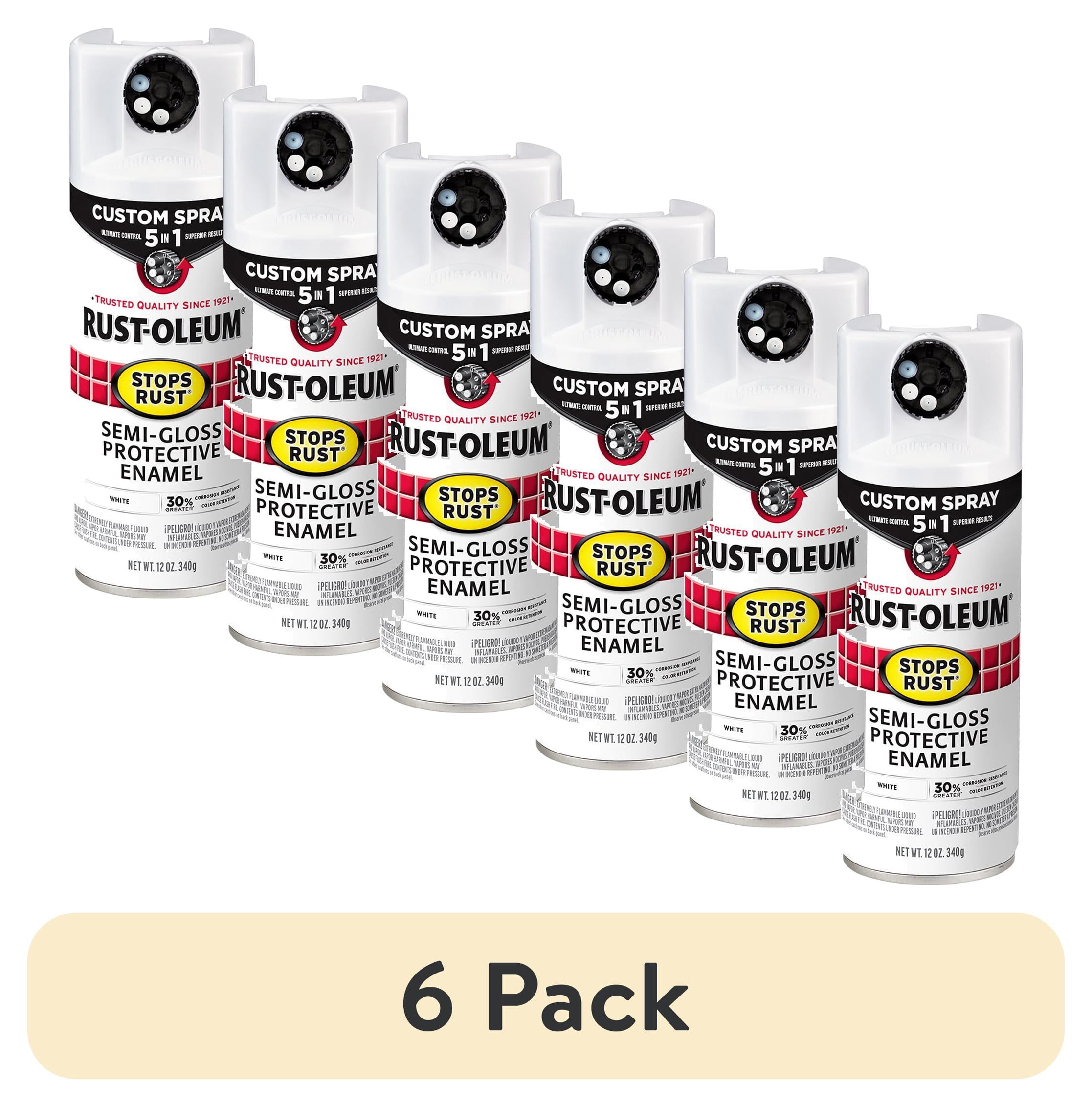 (6 pack) White, Rust-Oleum Stops Rust Custom Sprays 5 in 1 Semi-Gloss Spray Paint-376910, 12 oz