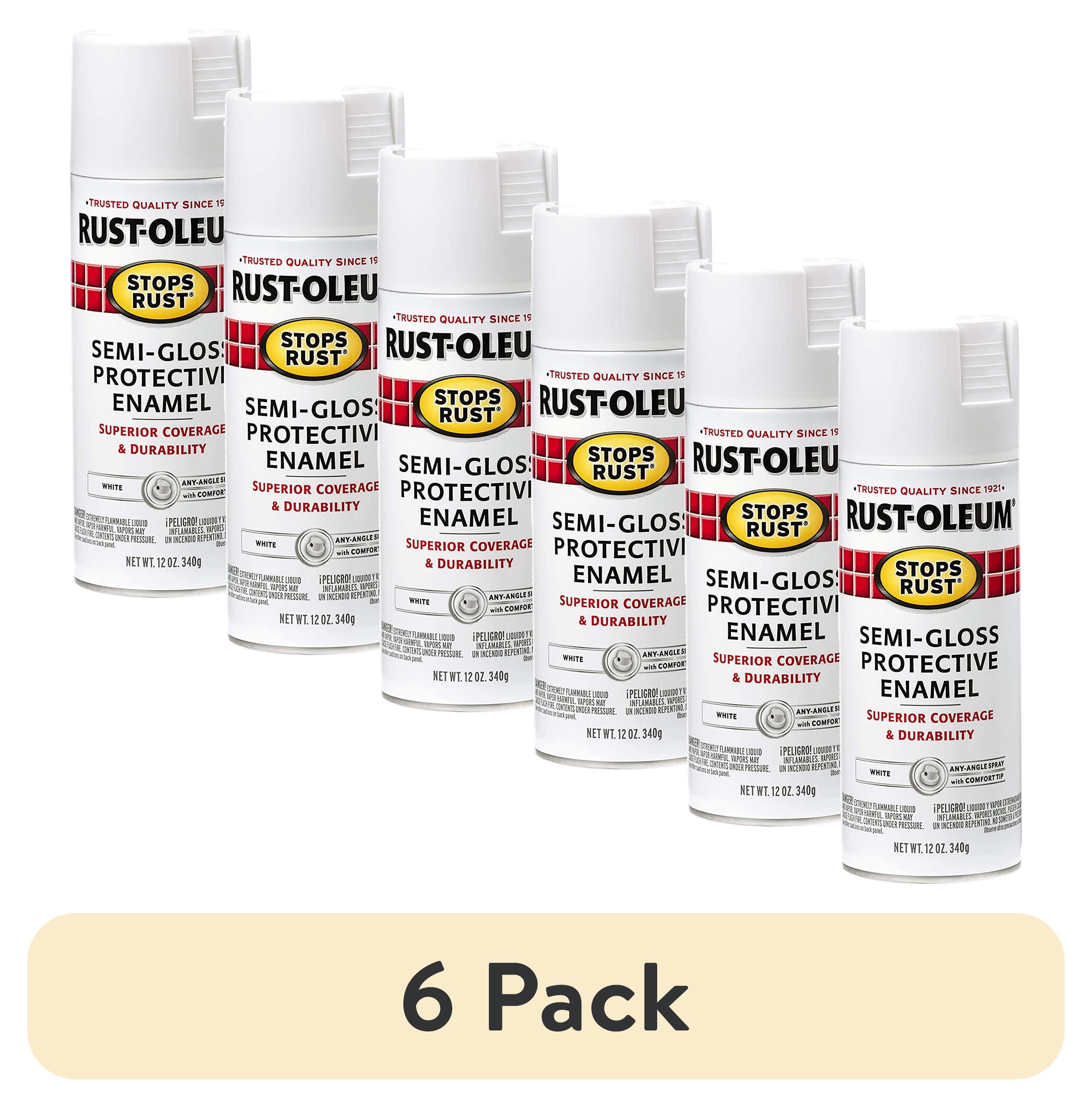 (6 pack) White, Rust-Oleum Stops Rust Protective Enamel Semi-Gloss Spray Paint-7797830, 12 oz